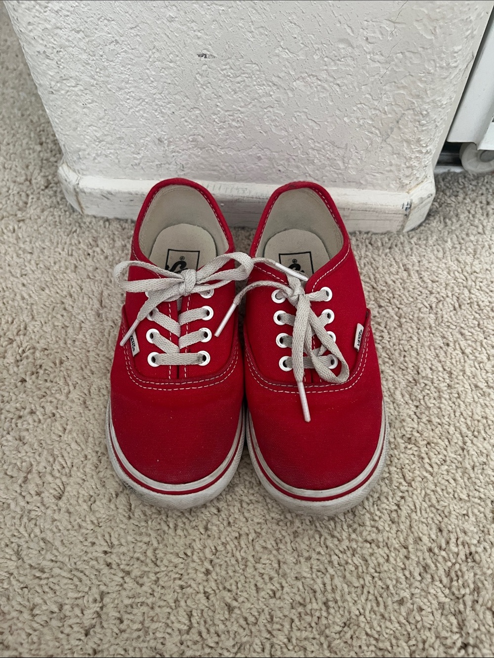 Vans Red Canvas Kids Lace-Up Sneakers